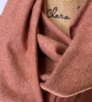 Persimmon Red-Orange and Cream Herringbone Weave Plaid Infinity and Blanket Scarves