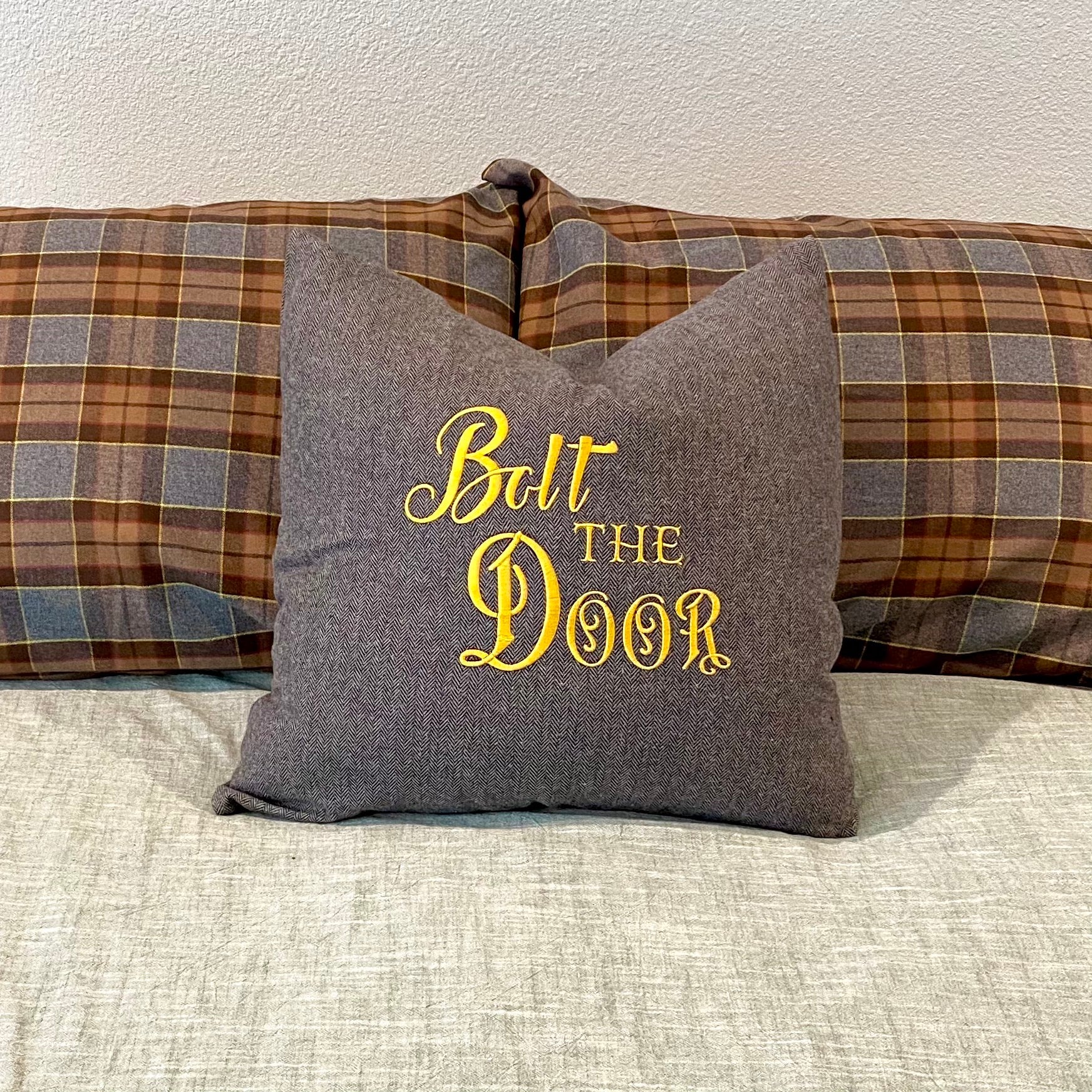 "Bolt the Door” Outlander Quote Inspired Embroidered Flannel Envelope Pillowcase