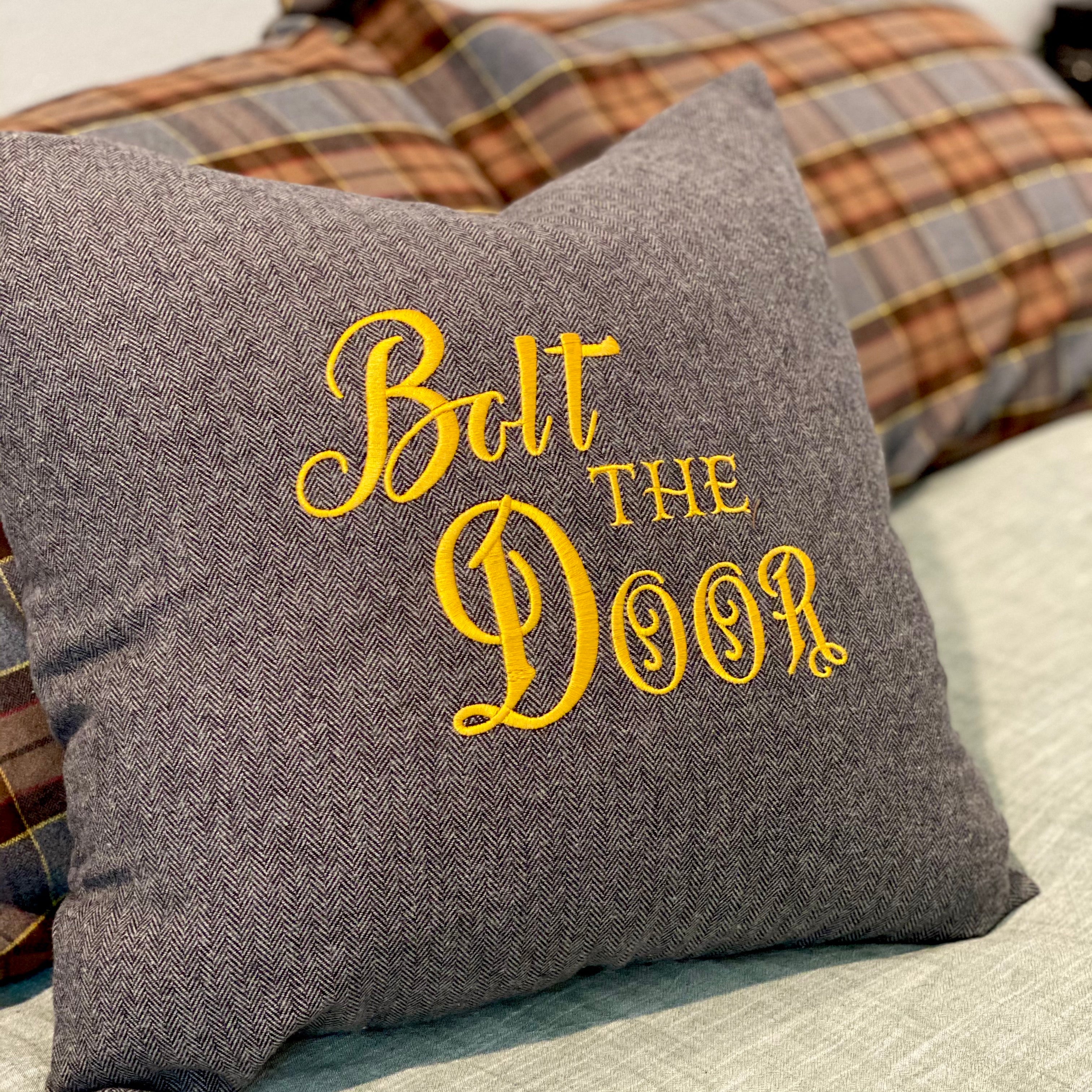 "Bolt the Door” Outlander Quote Inspired Embroidered Flannel Envelope Pillowcase