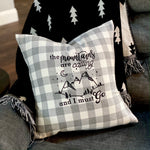 "The Mountains are Calling and I Must Go” John Muir Quote Embroidered Gray and White Buffalo Plaid Flannel Envelope Pillowcase