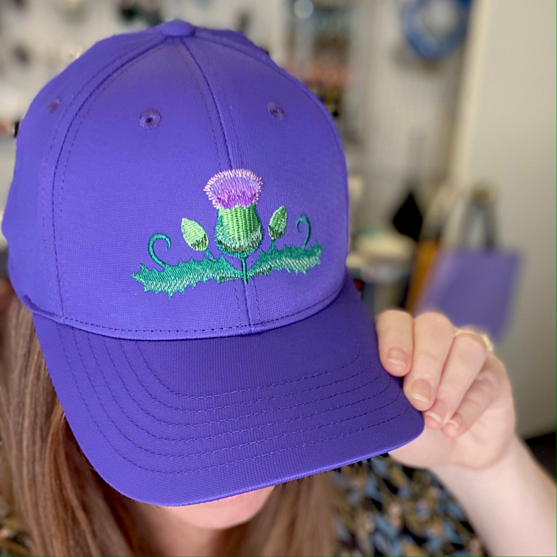 Scottish Purple Thistle Embroidered Hat