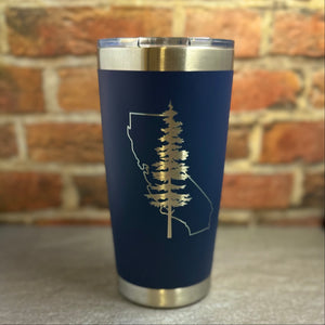 California Outline Tree Silhouette Laser Engraved Powder Coated 20oz Double Walled Insulated Tumbler