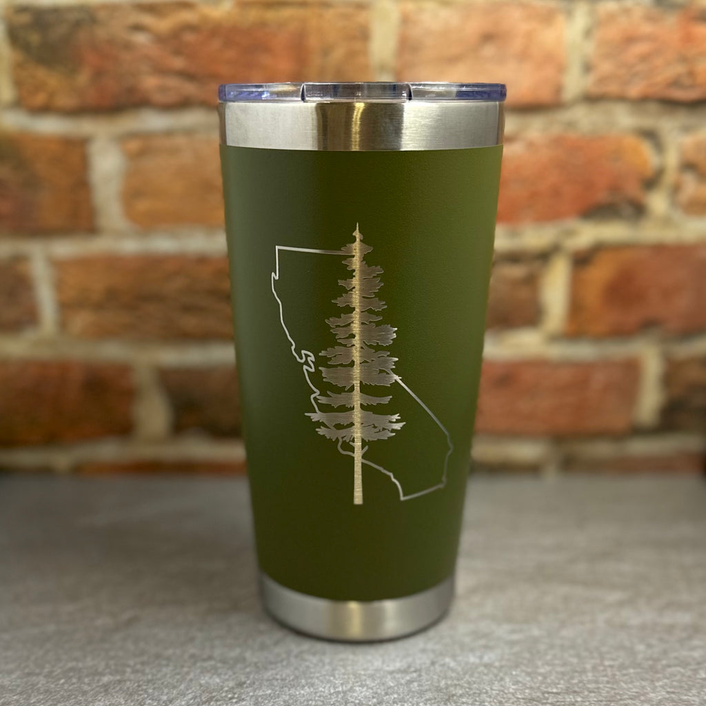 California Outline Tree Silhouette Laser Engraved Powder Coated 20oz Double Walled Insulated Tumbler