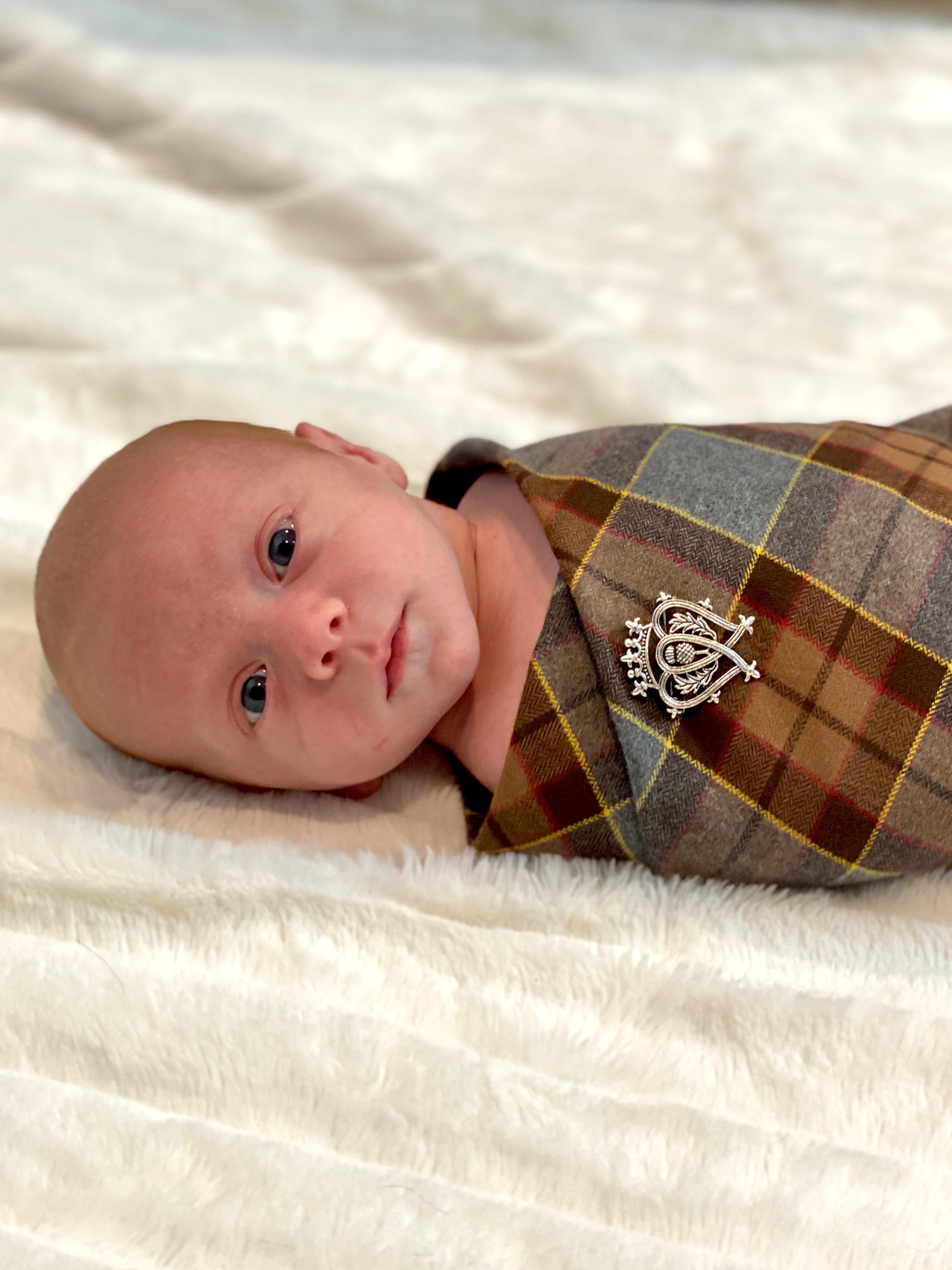 Outlander Tartan Flannel Baby Swaddle and Luckenbooth Set