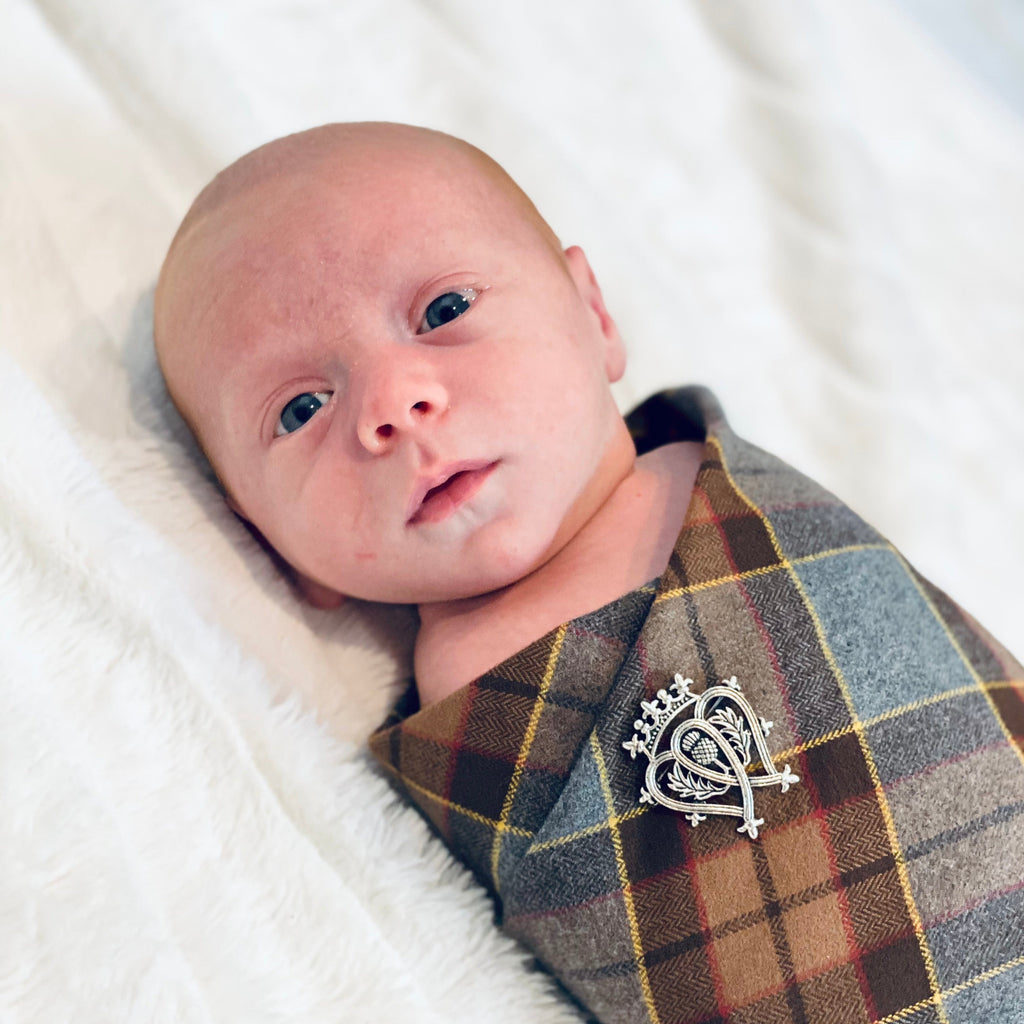 Outlander Tartan Flannel Baby Swaddle and Luckenbooth Set