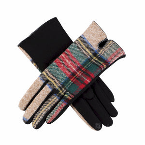 Tan, Red, Green, Yellow, Black Tartan Plaid Touchscreen Gloves