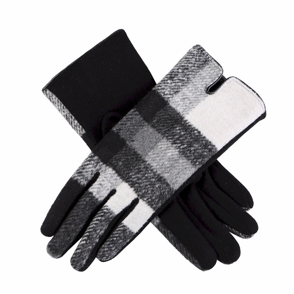 Black, White, and Gray Plaid Touchscreen Gloves