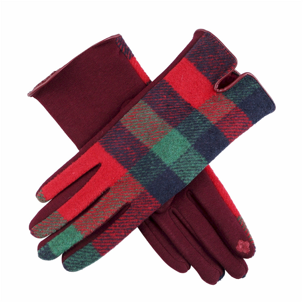 Red, Navy Blue, and Green Plaid Touchscreen Gloves