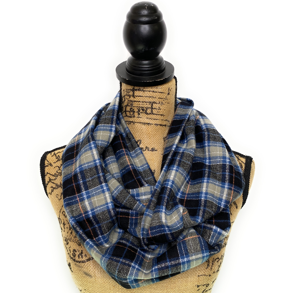 Luxe Collection Smokey Grey, Dusty Blue, Black, and White Plaid Infinity and Blanket Scarves