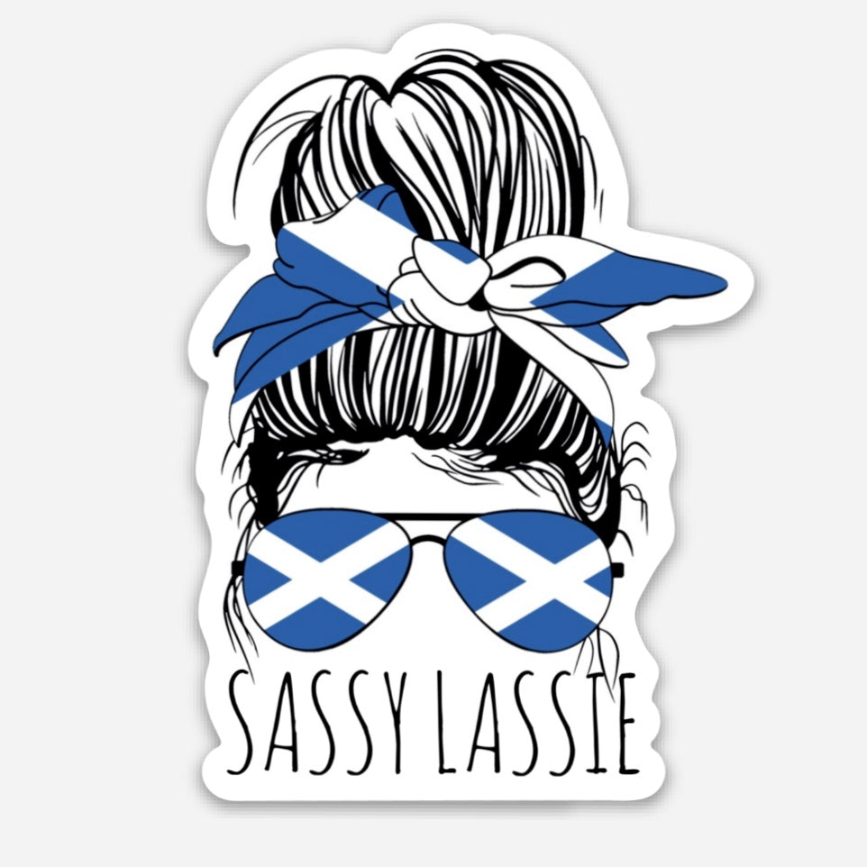 Sassy Lassie Messy Bun Scottish Aviators 3" Sticker