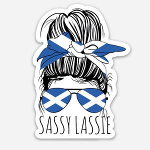 Sassy Lassie Messy Bun Scottish Aviators 3" Sticker