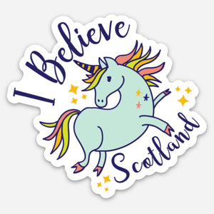 Colorful Cute Unicorn "I Believe, Scotland" 3" Sticker