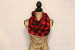 Classic Buffalo Plaid Red and Black Checked Lumberjack Flannel Plaid Infinity Scarf Lightweight Tartan Wrap