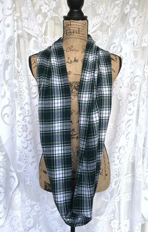 Tartan in Forest Green, Navy Blue, and White Flannel Plaid Infinity or Blanket Scarf Classic Tartan Wrap Shawl Cowl