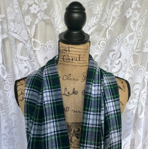 Tartan in Forest Green, Navy Blue, and White Flannel Plaid Infinity or Blanket Scarf Classic Tartan Wrap Shawl Cowl