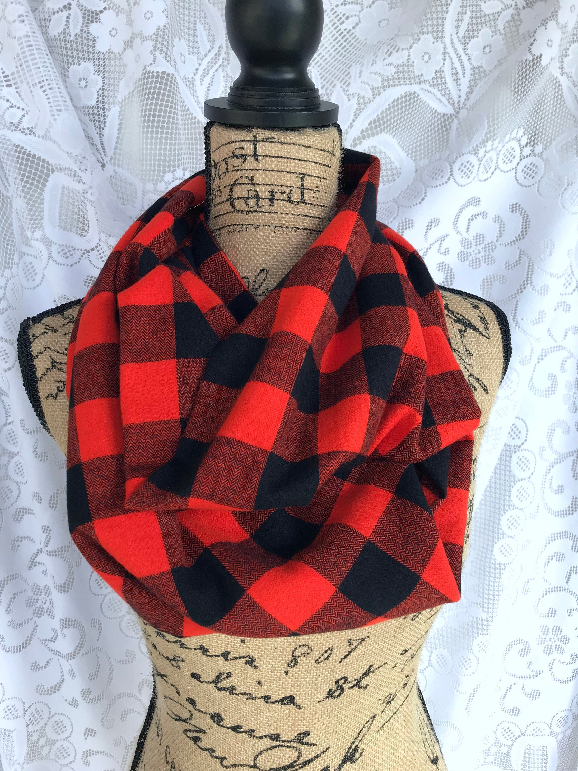 Orange and Black Lightweight Flannel Plaid Infinity or Blanket Scarf Giants Baseball Game Classic Buffalo Lumberjack Check Tartan Wrap