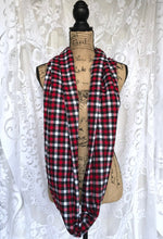Red, White, Black, and Gray Small Check Plaid Flannel Infinity Scarf Tartan Wrap Buffalo Gingham Shawl