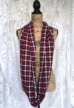 Red, White, Black, and Gray Small Check Plaid Flannel Infinity Scarf Tartan Wrap Buffalo Gingham Shawl