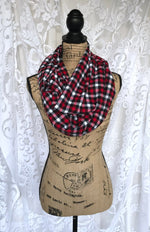 Red, White, Black, and Gray Small Check Plaid Flannel Infinity Scarf Tartan Wrap Buffalo Gingham Shawl