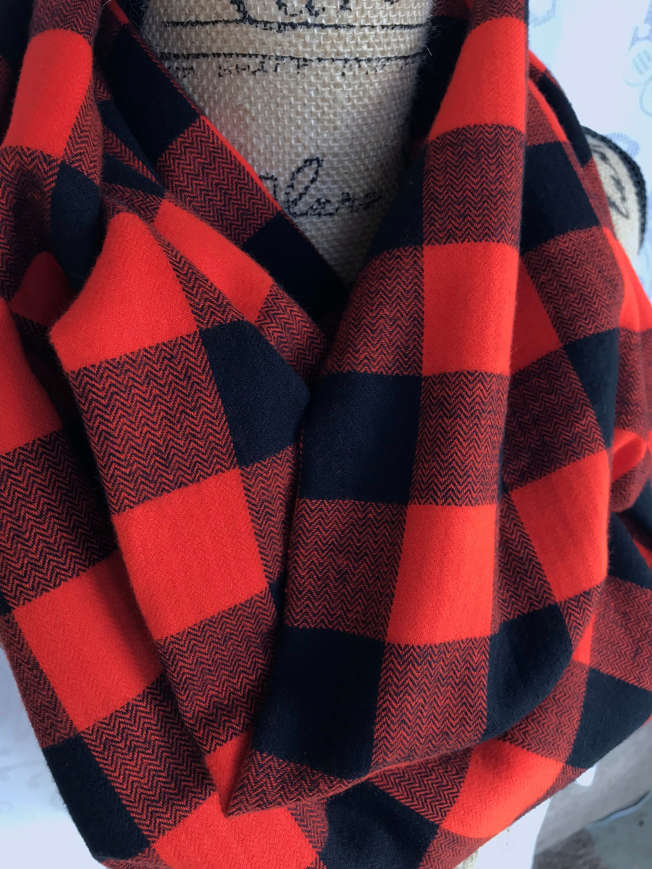 Orange and Black Lightweight Flannel Plaid Infinity or Blanket Scarf Giants Baseball Game Classic Buffalo Lumberjack Check Tartan Wrap