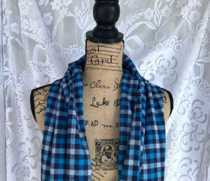 Navy Blue and Light Blue Flannel Plaid Infinity or Blanket Scarf Small Check Plaid Tartan Cowl Wrap