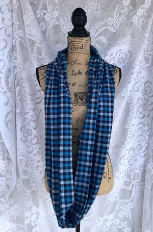 Navy Blue and Light Blue Flannel Plaid Infinity or Blanket Scarf Small Check Plaid Tartan Cowl Wrap