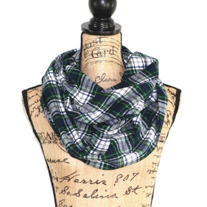 Tartan in Forest Green, Navy Blue, and White Flannel Plaid Infinity or Blanket Scarf Classic Tartan Wrap Shawl Cowl