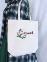 Outlander Sassenach Scottish Thistle Embroidered Heavy Canvas Tote Bag Gusseted Grocery Sack