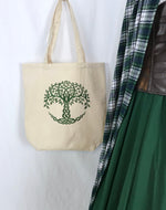 Celtic Knot Tree of Life Embroidered Heavy Canvas Tote Bag Gusseted Grocery Sack Outlander