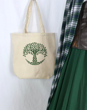 Celtic Knot Tree of Life Embroidered Heavy Canvas Tote Bag Gusseted Grocery Sack Outlander