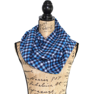 Navy Blue and Light Blue Flannel Plaid Infinity or Blanket Scarf Small Check Plaid Tartan Cowl Wrap