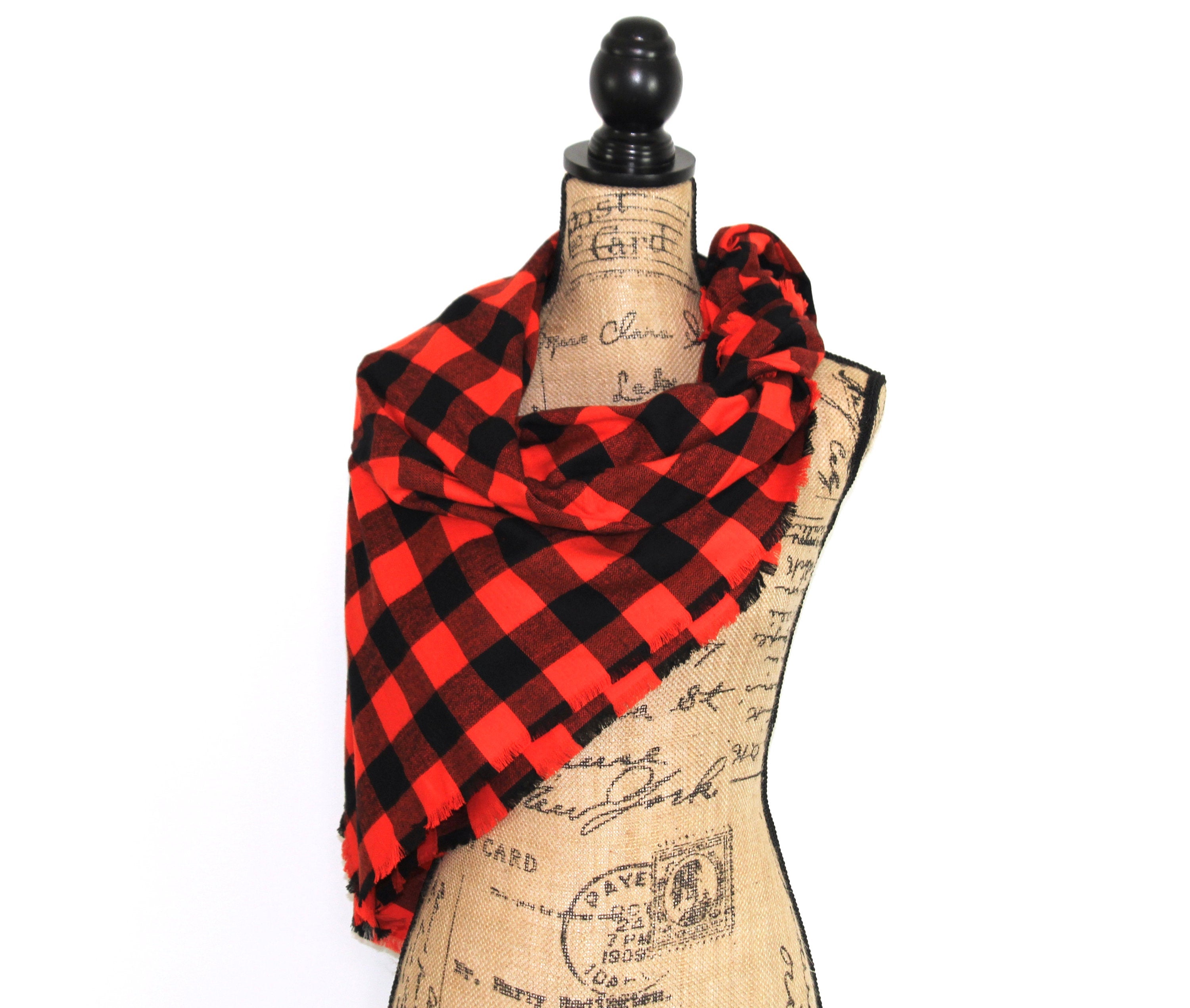 Orange and Black Lightweight Flannel Plaid Infinity or Blanket Scarf Giants Baseball Game Classic Buffalo Lumberjack Check Tartan Wrap