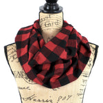 Classic Buffalo Plaid Red and Black Checked Lumberjack Flannel Plaid Infinity Scarf Lightweight Tartan Wrap