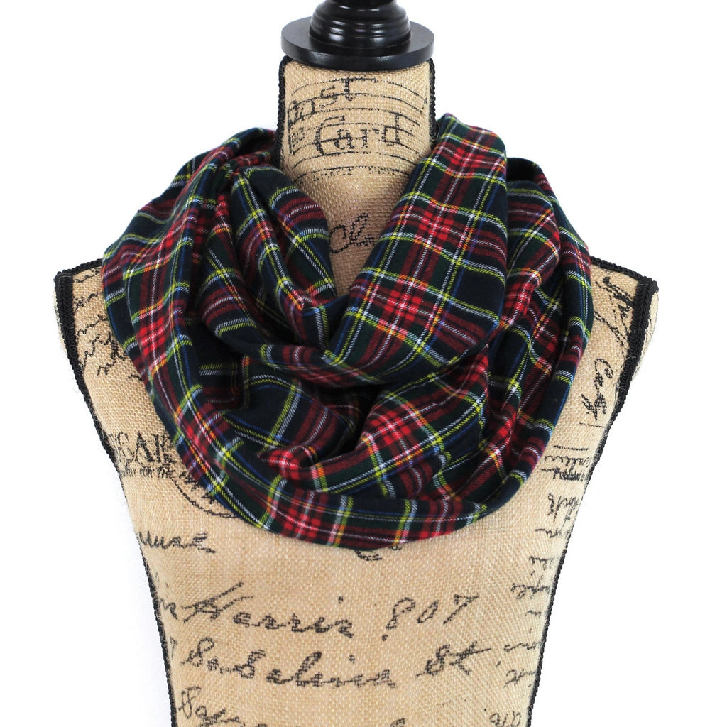Black Stewart Tartan Lightweight OR Mediumweight Flannel Plaid Infinity or Blanket Scarf