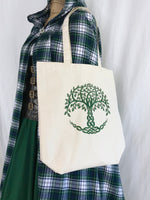 Celtic Knot Tree of Life Embroidered Heavy Canvas Tote Bag Gusseted Grocery Sack Outlander