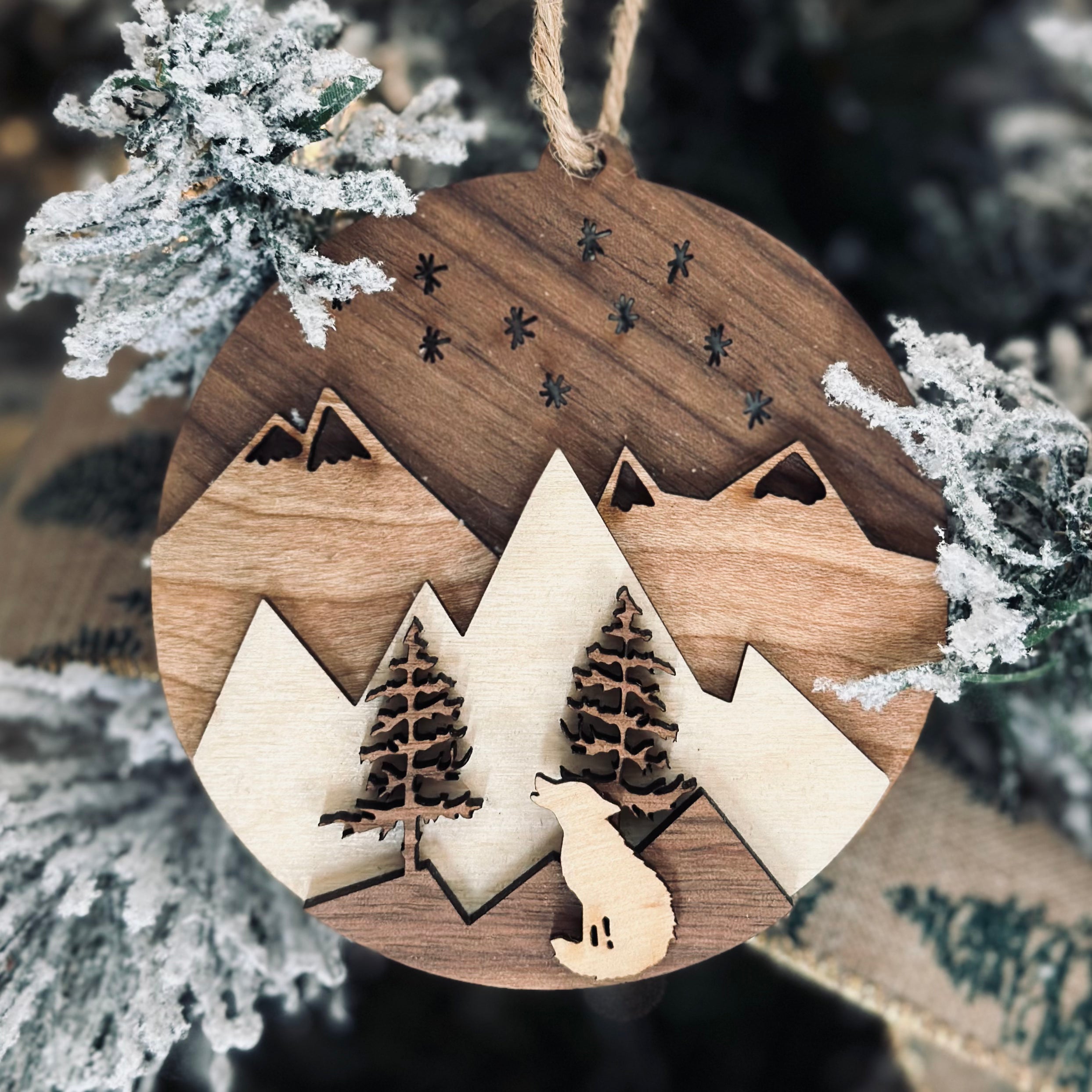 Wolf Mountain - Layered 3-D Wooden Ornament Collection by Acorn & Fox