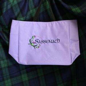 Outlander Sassenach Scottish Thistle Embroidered Heavy Canvas Tote Bag Gusseted Grocery Sack