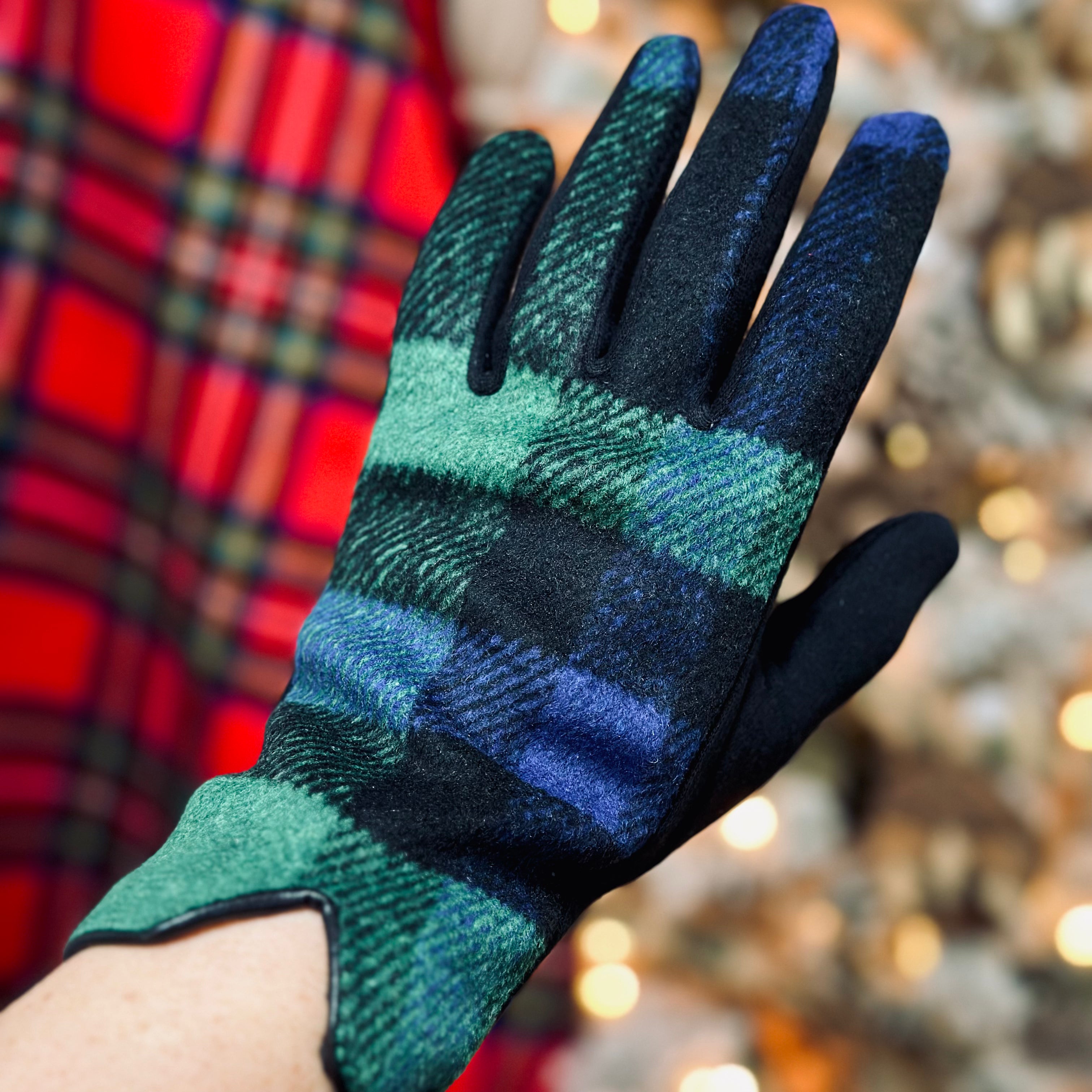 Black Watch Tartan Navy Blue, Forest Green, Black Plaid Touchscreen Gloves