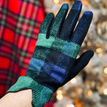 Black Watch Tartan Navy Blue, Forest Green, Black Plaid Touchscreen Gloves