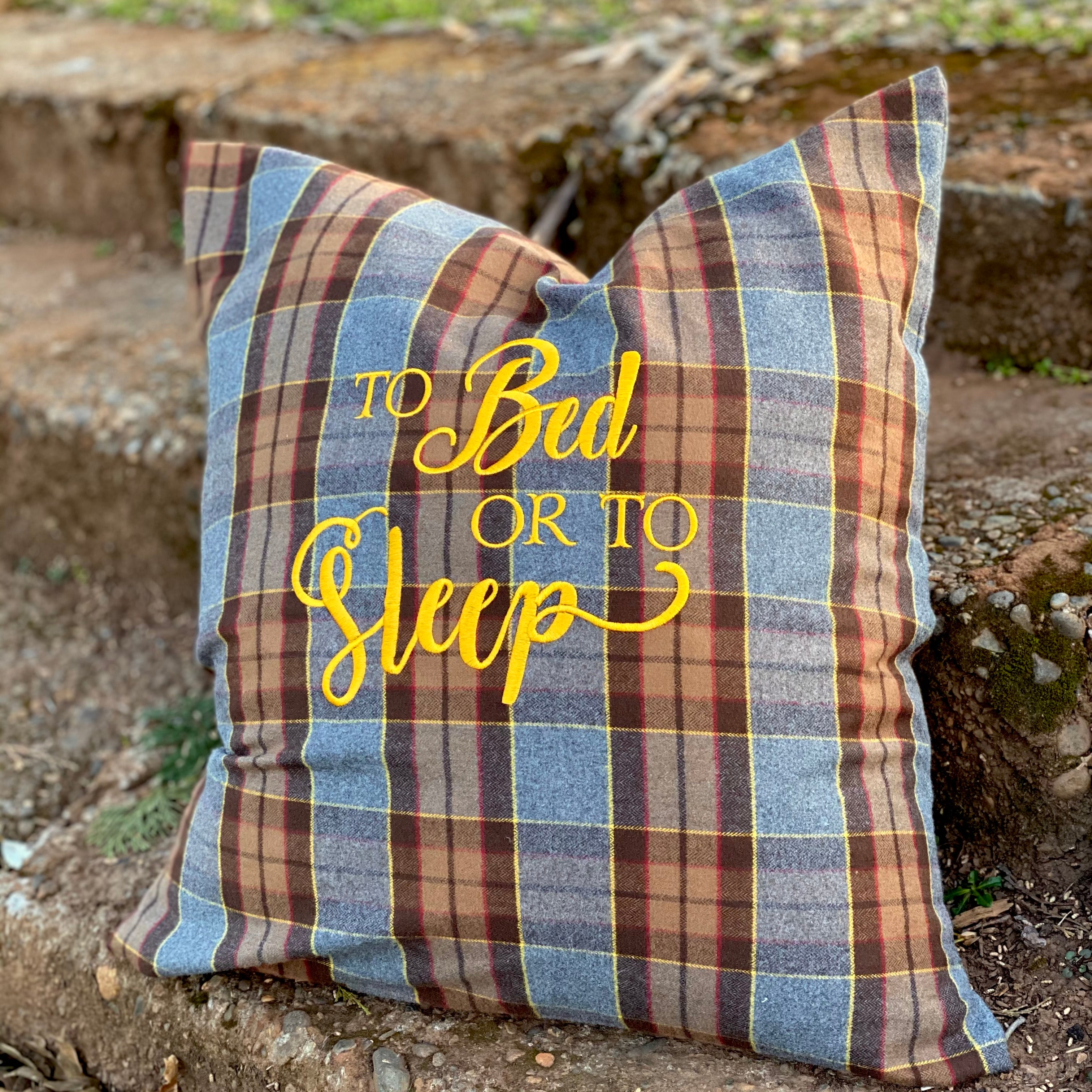 REVERSIBLE Two-Sided “To Bed or to Sleep” and "Bolt the Door" Outlander Quote Inspired Embroidered Flannel Envelope Pillowcase