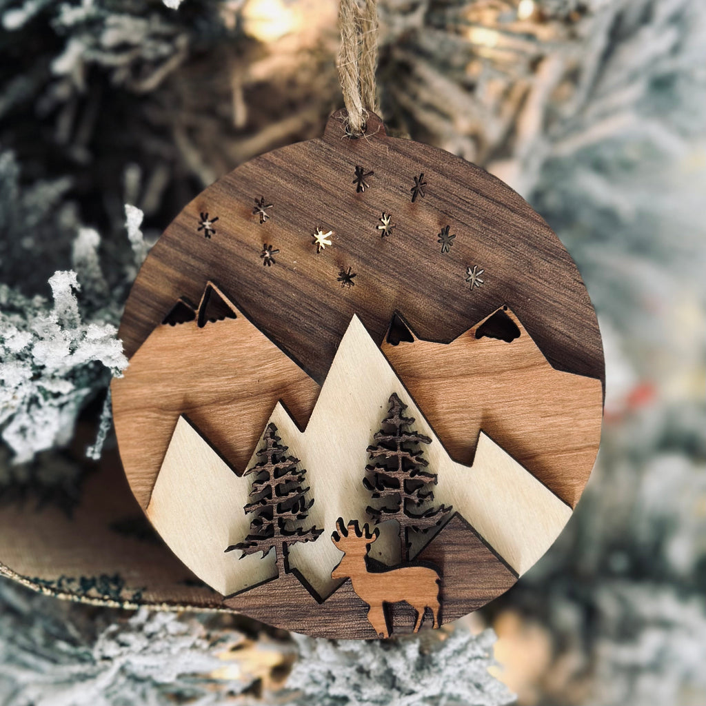 Small Stag Mountain - Layered 3-D Wooden Ornament Collection by Acorn & Fox