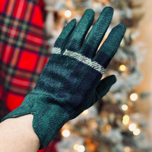 Forest Green, Navy Blue, and Tan Plaid Touchscreen Gloves
