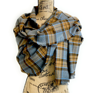 Wrap Size Scarf - Outlander Clan MacKenzie Inspired Gray, Brown and Light Blue Cotton Flannel