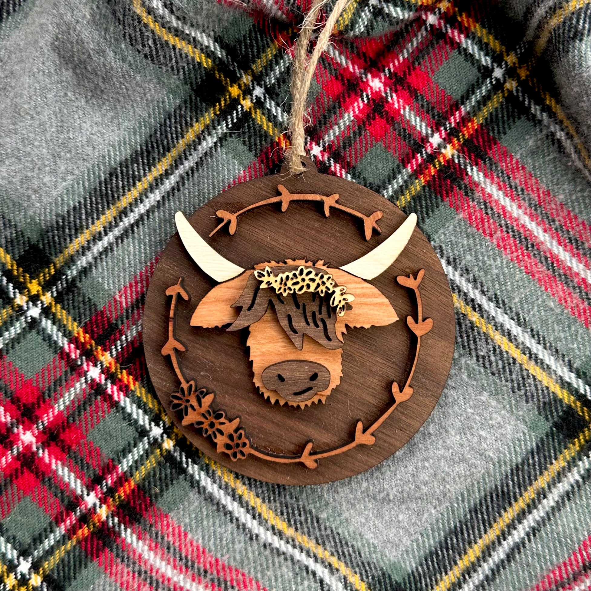 Highland Coo - Layered 3-D Wooden Ornaments by Acorn & Fox