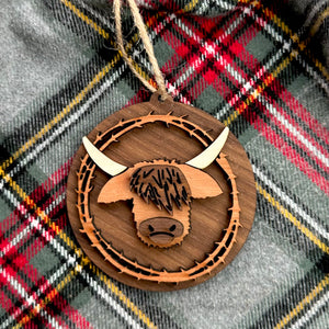 Highland Coo - Layered 3-D Wooden Ornaments by Acorn & Fox