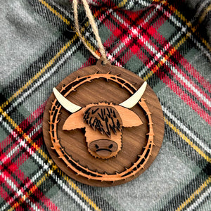 Highland Coo - Layered 3-D Wooden Ornaments by Acorn & Fox