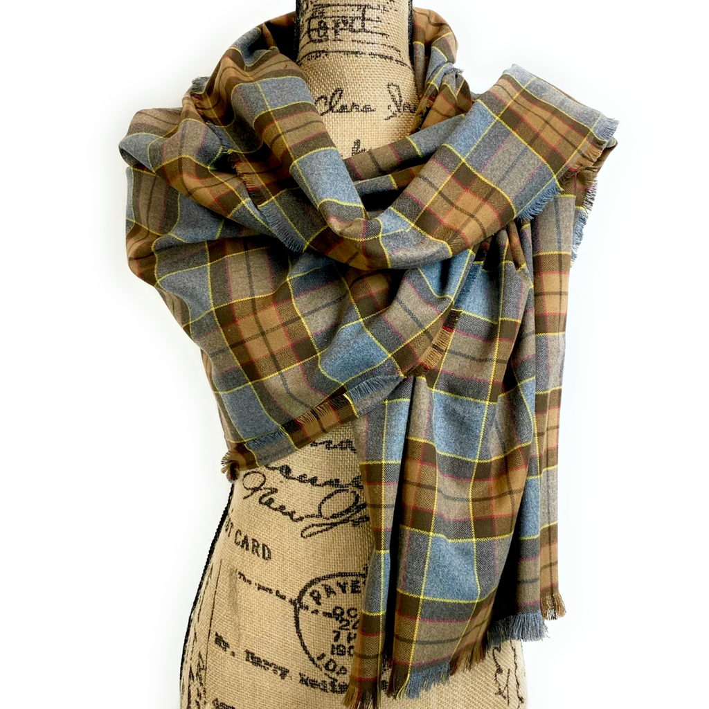 Wrap Size Scarf - Outlander Clan Fraser Inspired Gray, Brown, Yellow, and Red Cotton Flannel