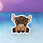 Cute Brunette Highland Coo 2" Sticker