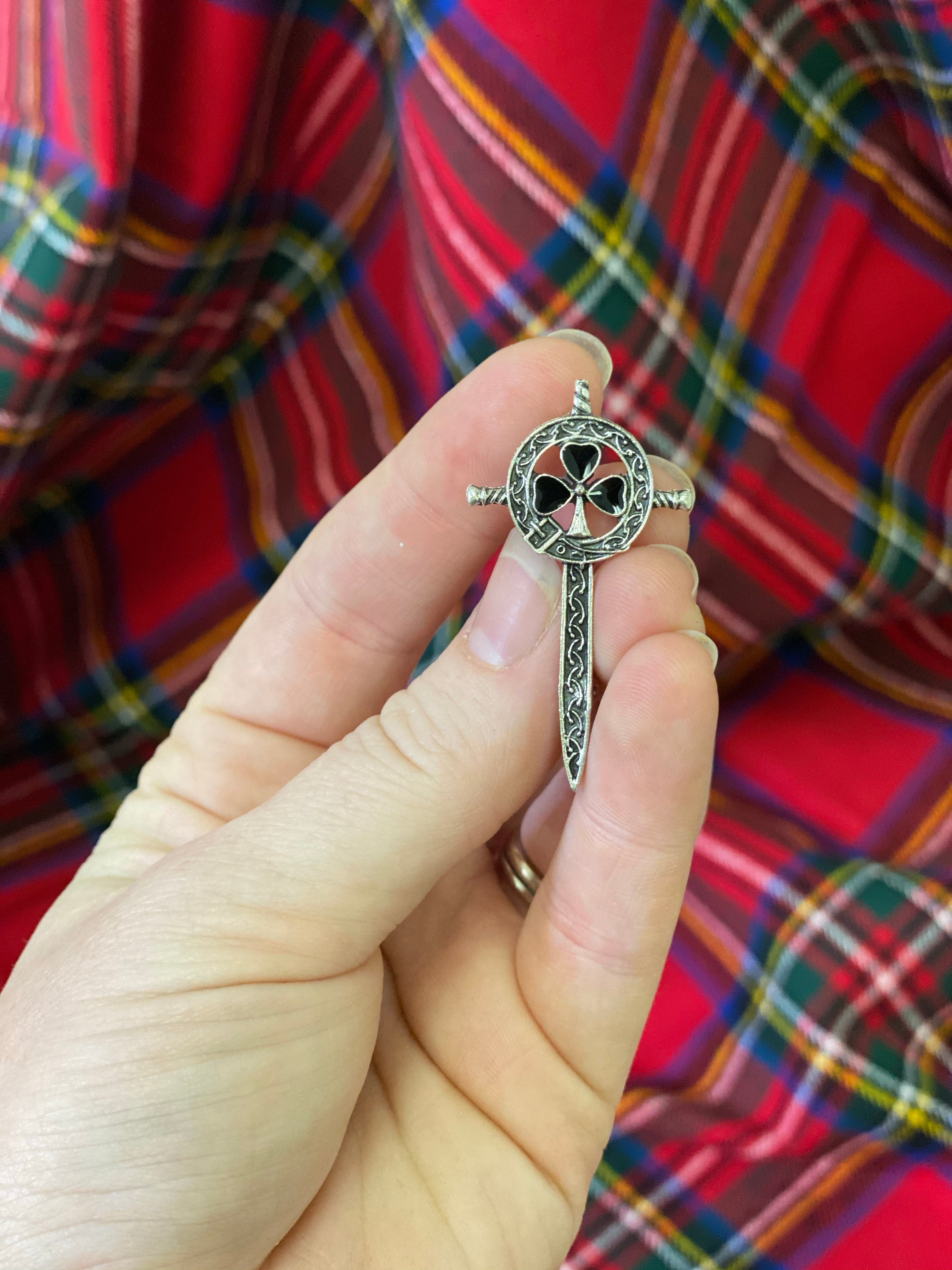 Irish Shamrock Celtic Sword Kilt Pin Celtic Knot Brooch