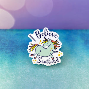 Colorful Cute Unicorn "I Believe, Scotland" 3" Sticker